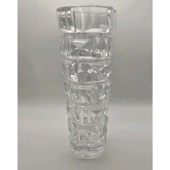 Vintage MCM Sklo Union Clear Czech Pressed Clear Glass Rudolpj Jurniki Vase - Picture 2 of 7